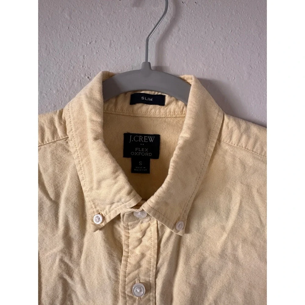 J. Crew Mens Flex Oxford Button Down Shirt Yellow Slim Fit Cotton Size S
